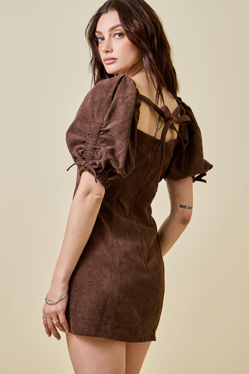 Brown Corduroy Mini Dress