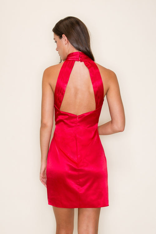 Red Halter Satin Dress