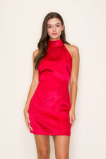 Red Halter Satin Dress