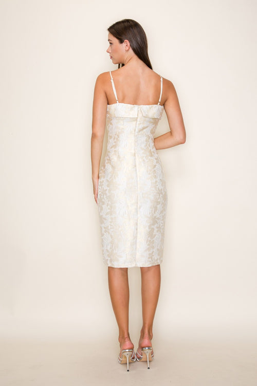 Cream/Metallic Jacquard Midi