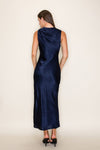 Navy Satin Midi Dress