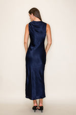 Navy Satin Midi Dress