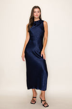 Navy Satin Midi Dress