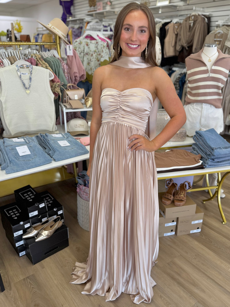 Champagne Satin Maxi Dress Elm Boutique Champagne Satin Maxi Dress Elm Boutique