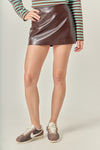 Brown Faux Leather Skort