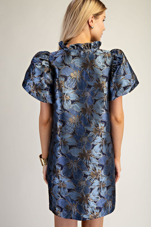 Blue Metallic Detail Dress