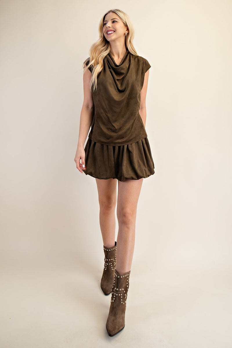 Olive Suede Top/Skort Set
