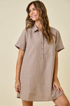 Mocha Checkered Shirt Dress