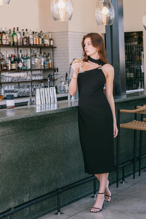 Black Halter Midi Dress
