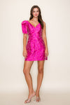 Pink Jacquard V-Neck Dress