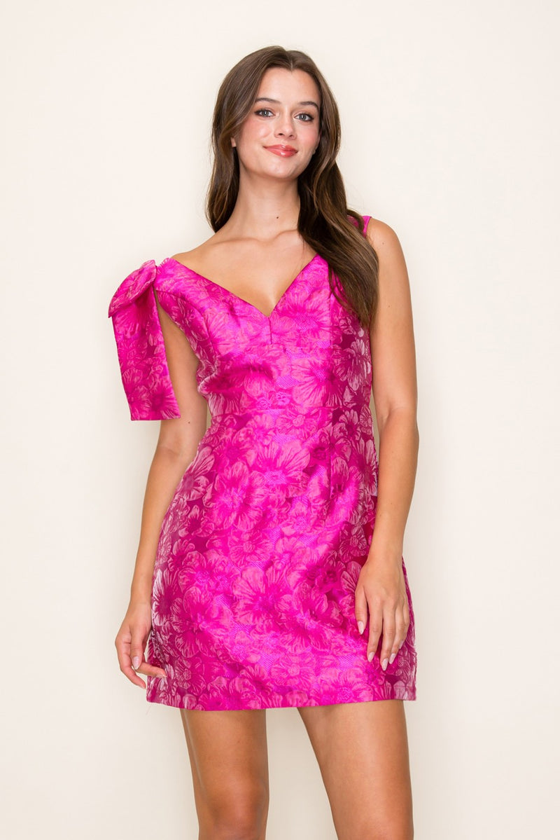 Pink Jacquard V-Neck Dress