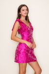Pink Jacquard V-Neck Dress