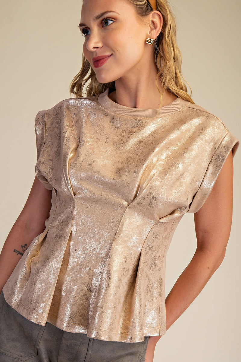 Metallic Peplum Top