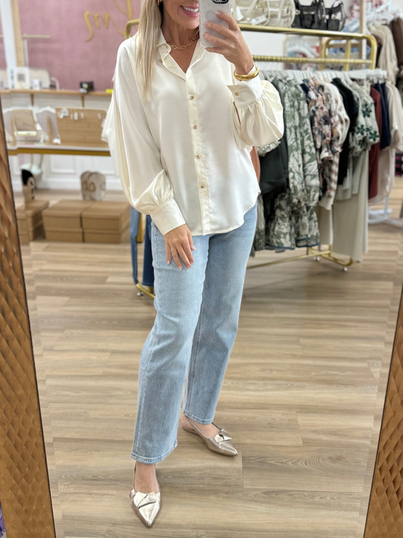 Ivory Button Up Satin Blouse