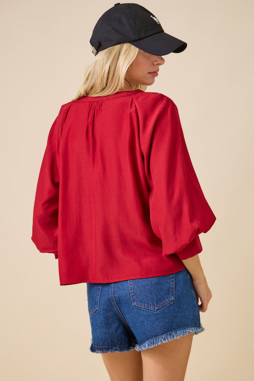 Red Button Down Top