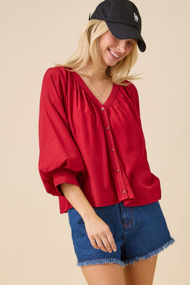 Red Button Down Top