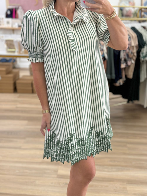 Green/Cream Stripe Dress