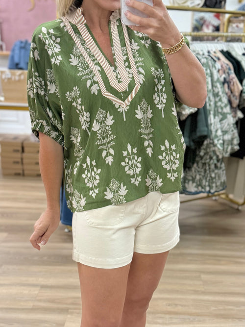 Olive Drop Sleeve Top