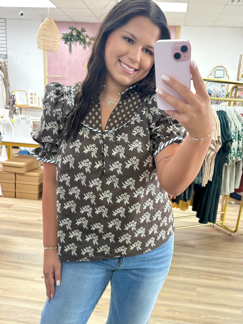 Brown Puff Sleeve Top