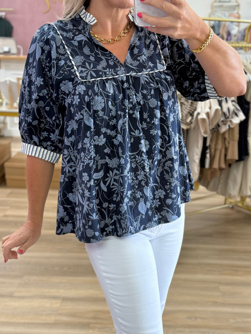 Navy Floral Top