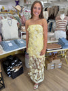 Strapless Yellow Embroidered Maxi