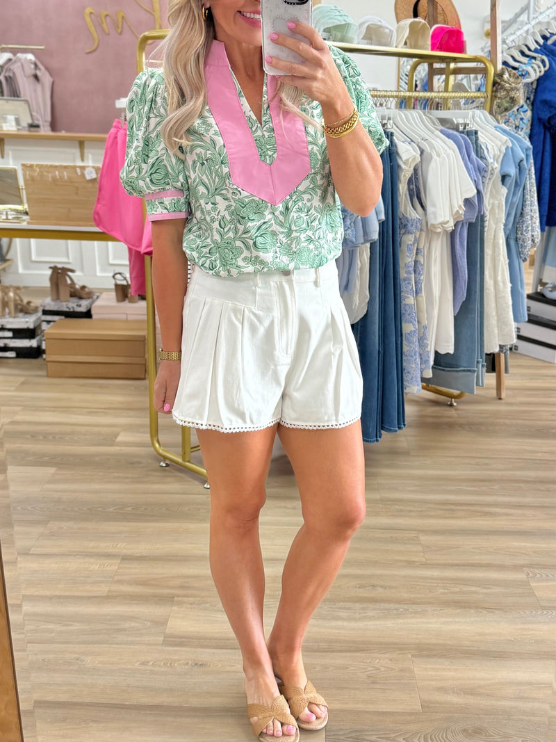 Green/White Printed Top