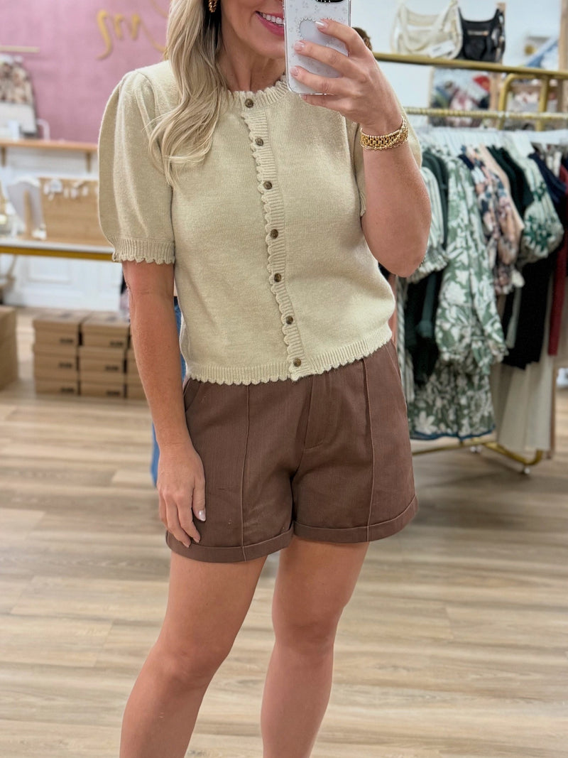 Ecru Short Sleeve Cardigan