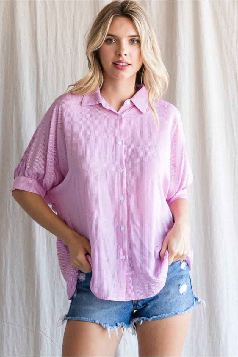 Pink Striped Oversized Top