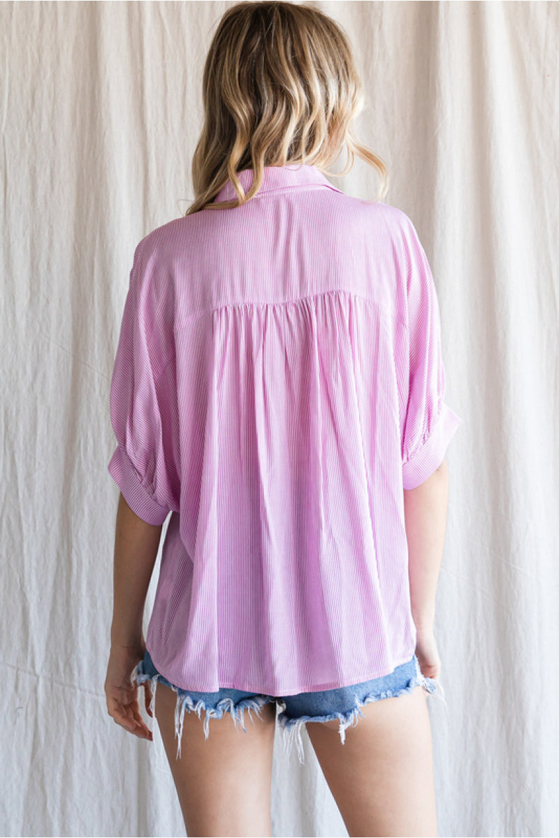 Pink Striped Oversized Top