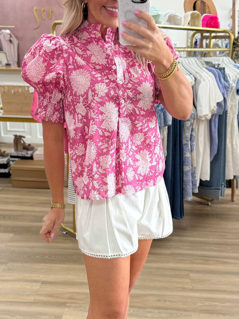 Pink/White Printed Top
