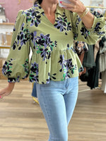 Green Floral Peplum Top