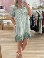 Green/Cream Stripe Dress