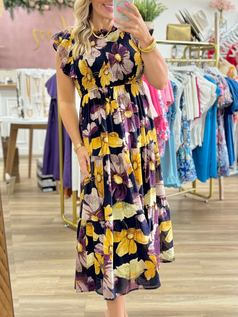 Navy Floral Midi Dress