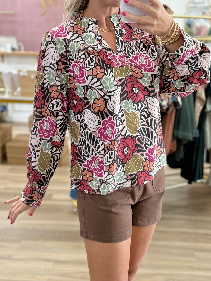 Black Floral Long Sleeve Blouse