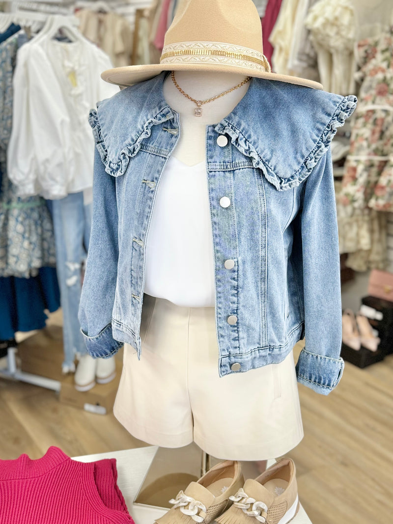 Denim Jacket w/Ruffle Collar