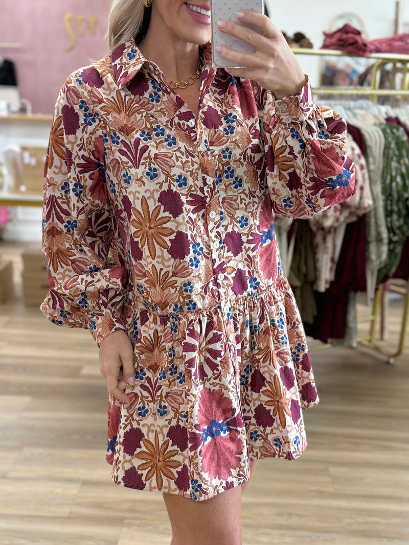 Cream/Rust Printed Dress