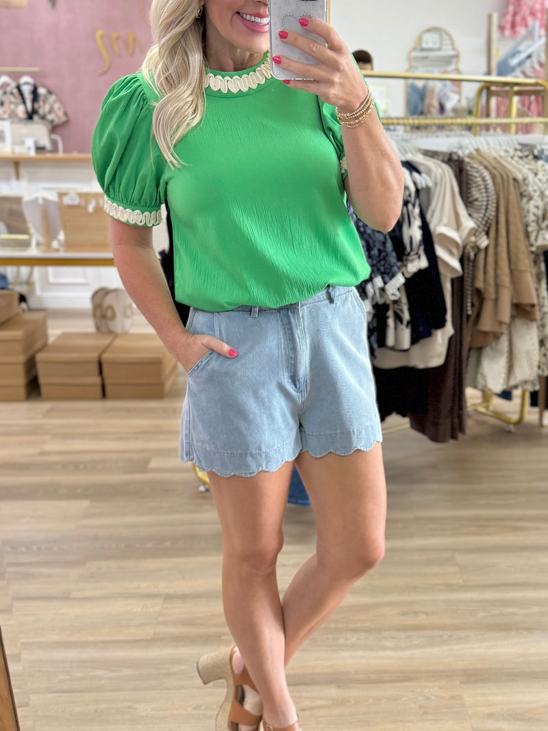 Green Puff Sleeve Top