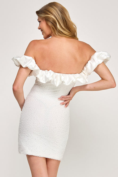 White Beaded Off Shoulder Dress