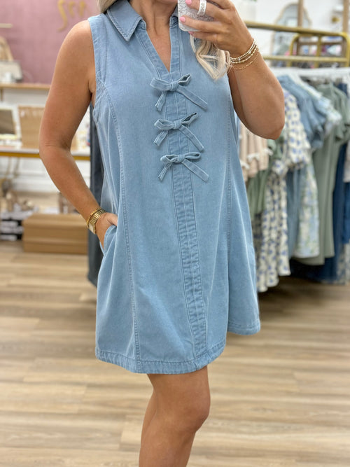 Light Denim Dress w/Bow