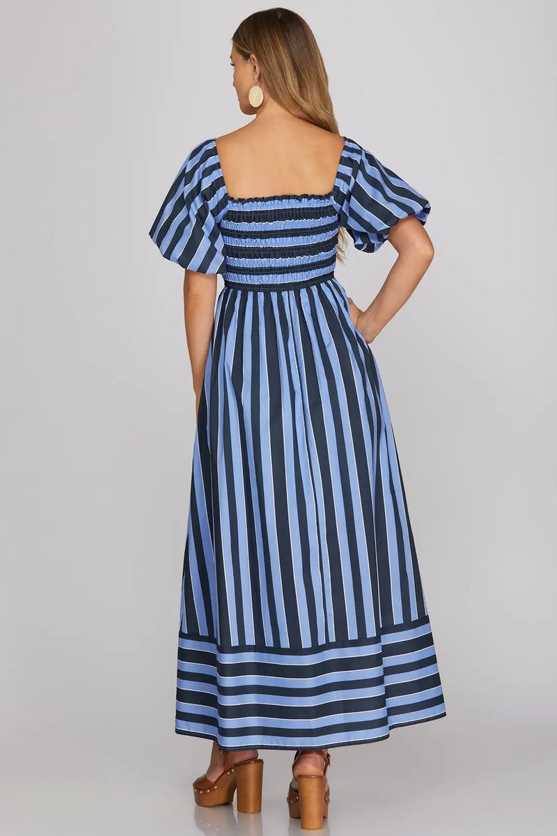 navy striped midi dress Navy Stripe And Solid Mixed Midi Dress