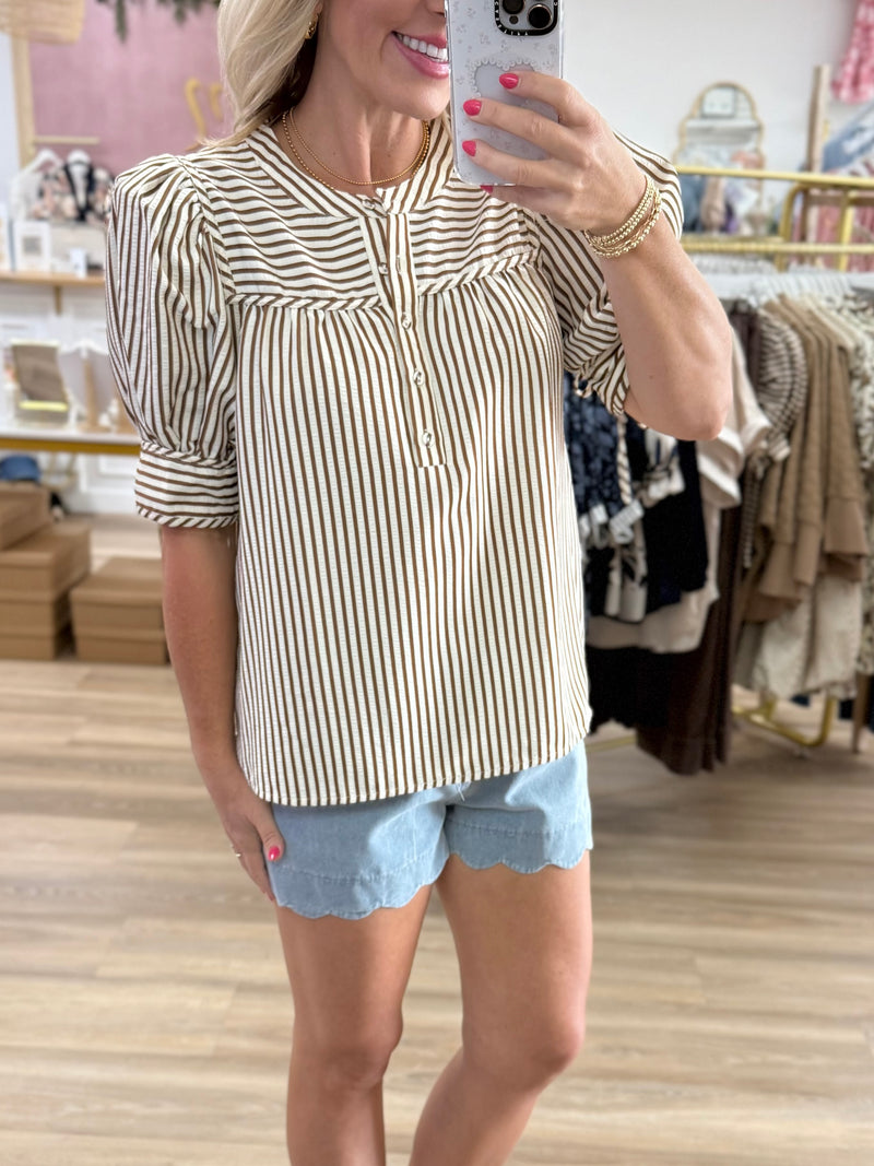 Stripe Top w/Bows at Sleeve