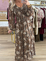 Brown Floral Smocked Dress
