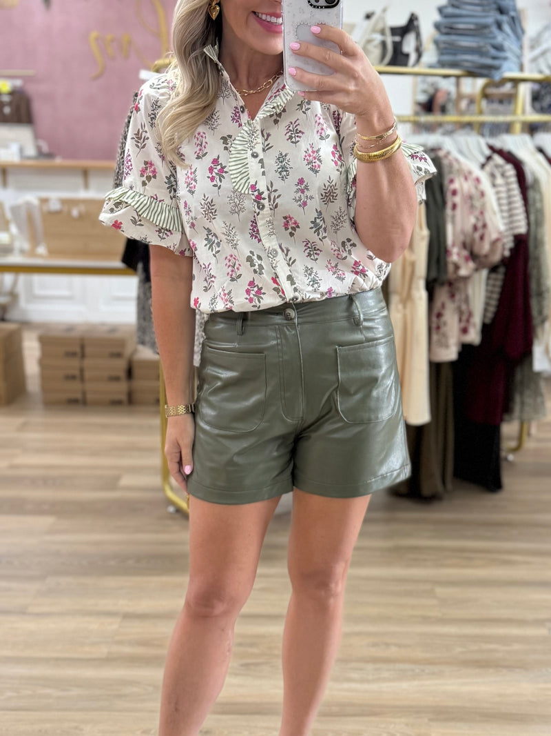 Cream Mock Neck Floral Top