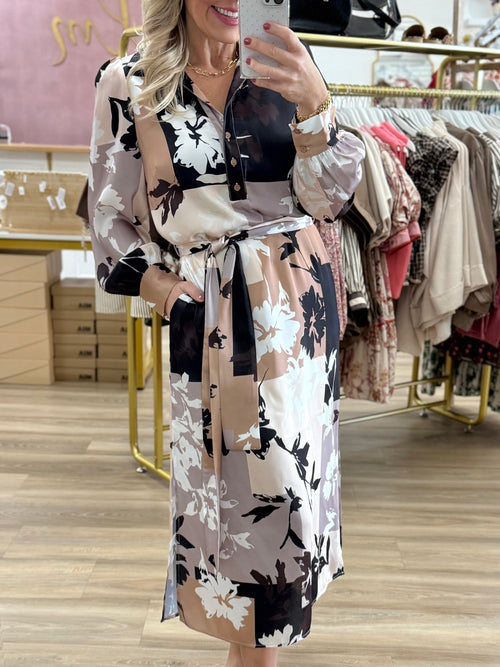 Jade-Shadow Bloom Collared Maxi