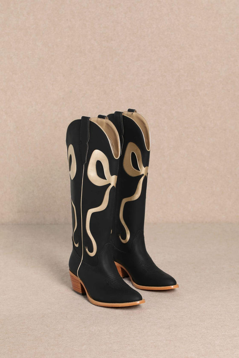 Black/Gold Bow Boots