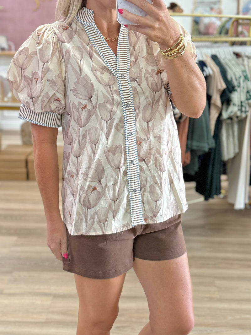 Cream Floral Button Up