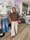 Brown Puff Sleeve Button Up