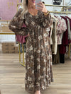 Brown Floral Smocked Dress