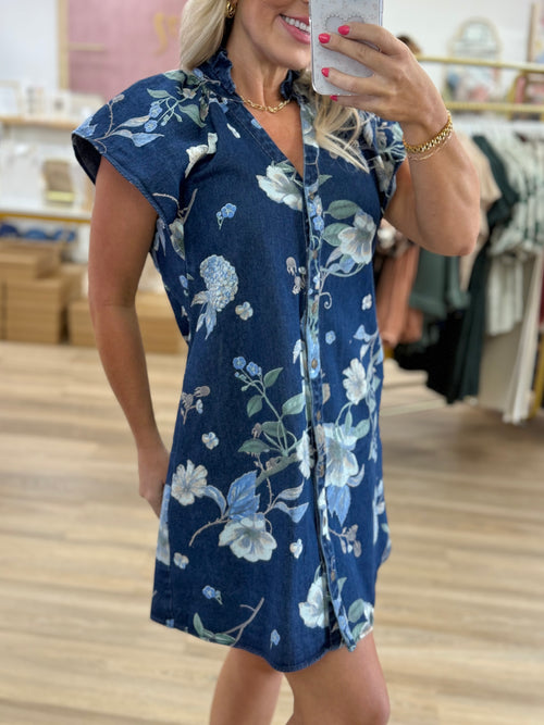 Denim Floral Print Dress
