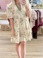 Cream Floral V-Neck Dress